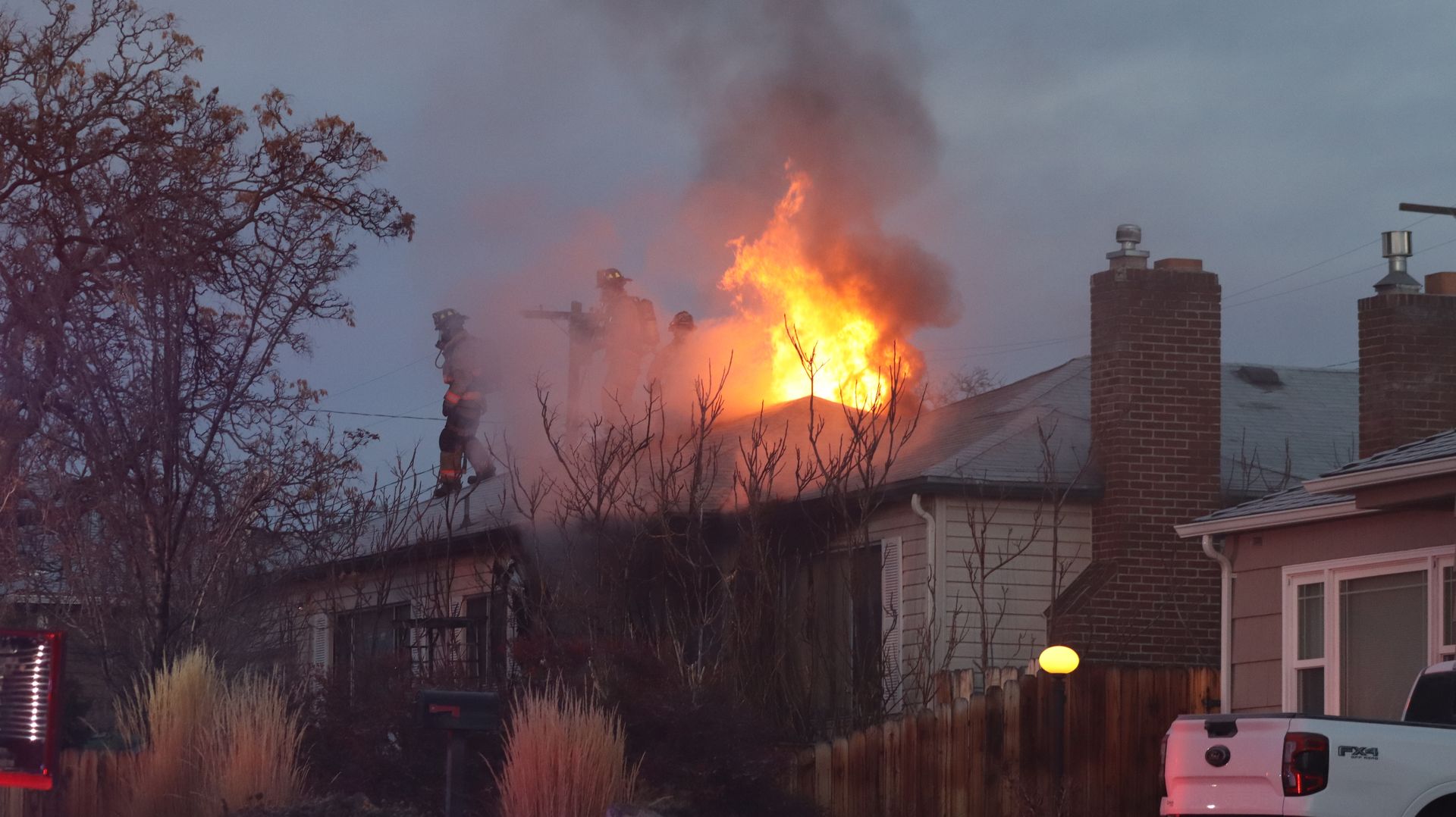 Fire Is appearing from virtical ventilation made using a chain saw