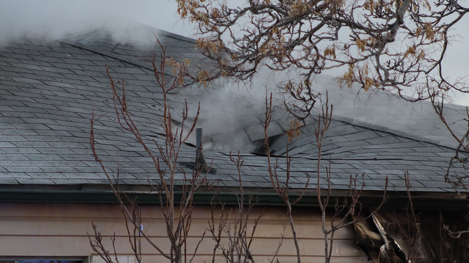 Roof sunk in from fire damage